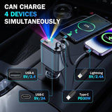 CHARGEUR VOITURE 180W AVEC Éclairage LED Étoiles & Câbles Rétractables