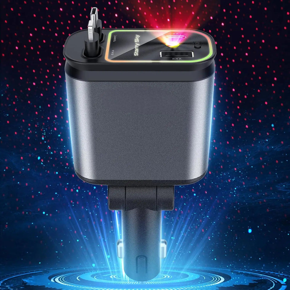 CHARGEUR VOITURE 180W AVEC Éclairage LED Étoiles & Câbles Rétractables